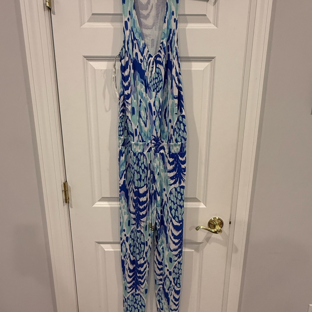 Lilly Pulitzer Blue Pineapple Print Jumpsuit | Sleeveless V-Neck Tropical Resort